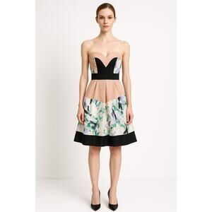 Milly Strapless Colorblock Floral Fit & Flare Dress XXS Cocktail